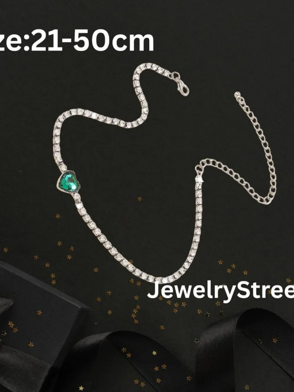 green heart necklace silver